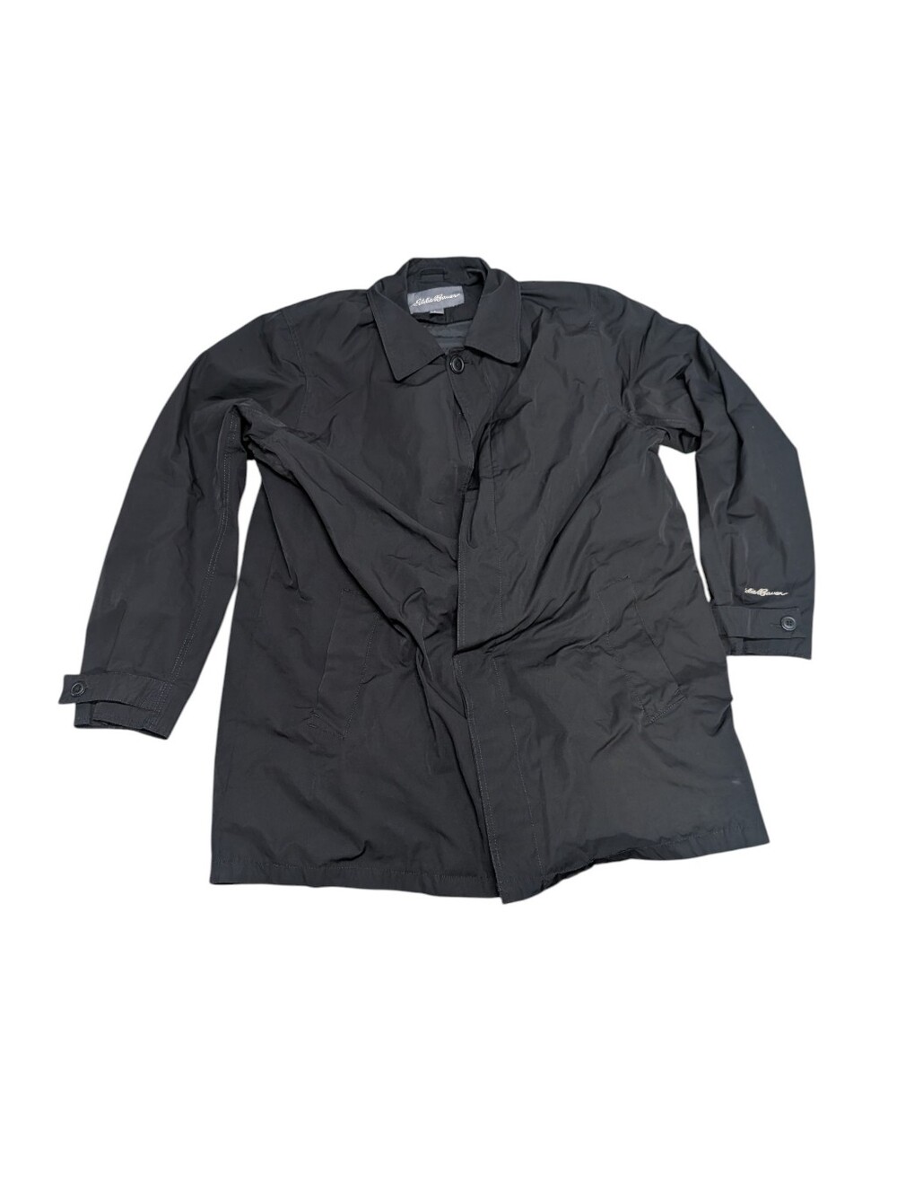 EDDIE BAUER Men's (Large) Trench Coat Goose Down Insulated Liner Black Buttons